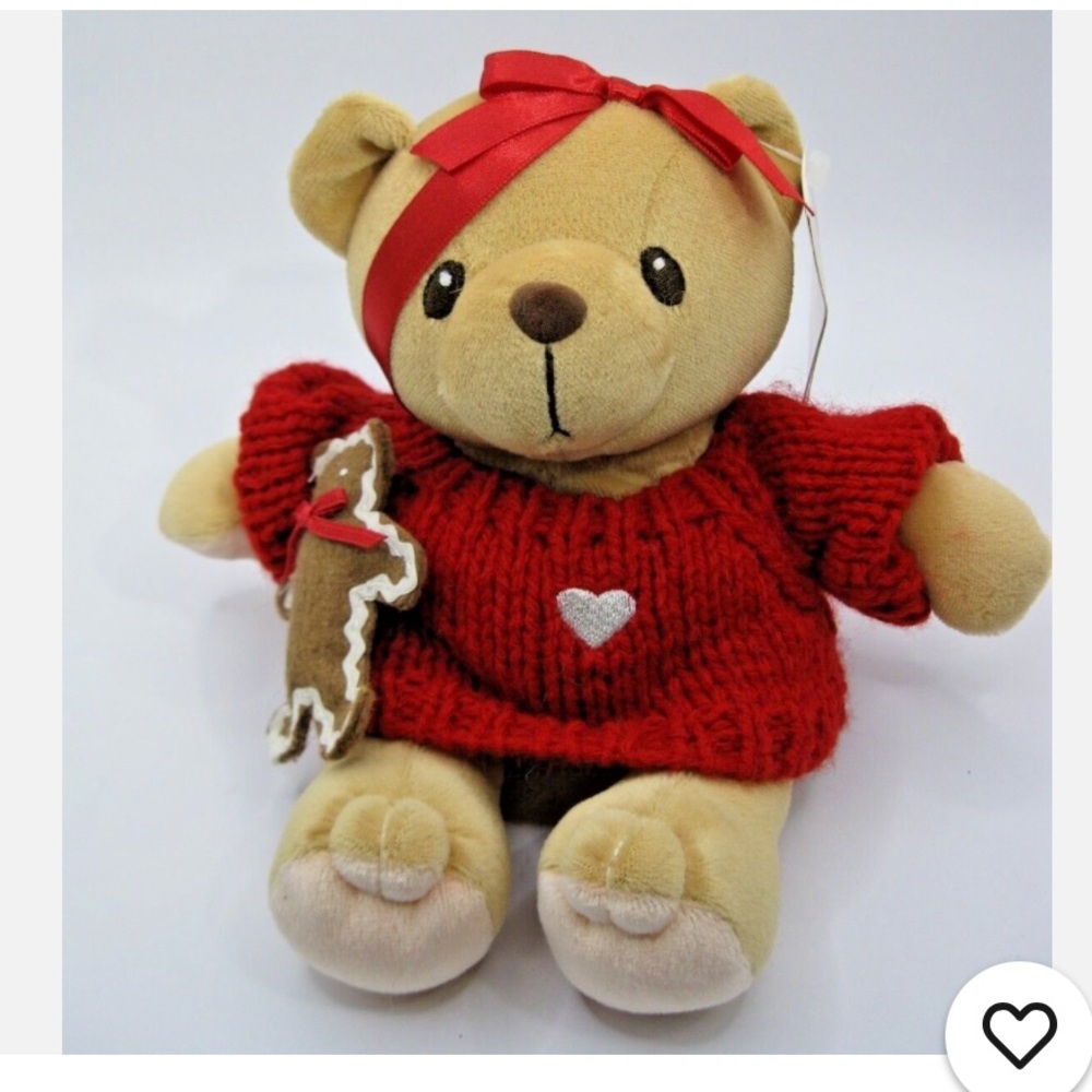 🎉HP🎉 🧸 Cherished Teddies "COOKIE" Red Xmas Sweater Bear w/Heart & Gingerbread